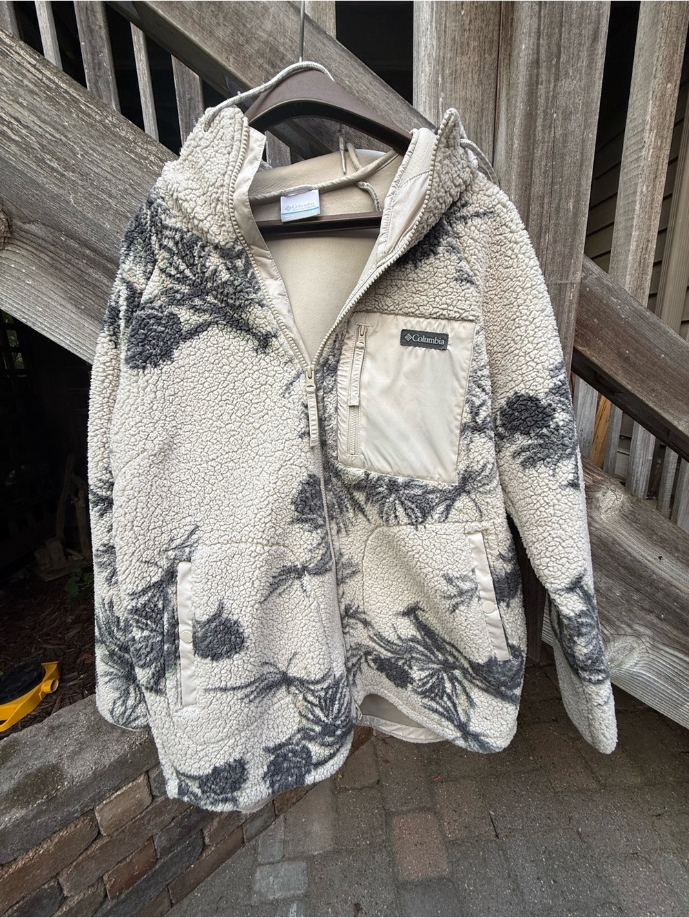 Columbia Tan Hooded Sherpa Longline Zip Jacket